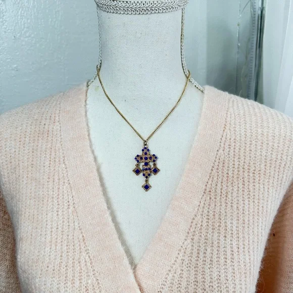 Rhinestone cross Blue and Gold Jewelry Set - Picture 6 of 7